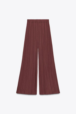 ZARA ШИРОКИЕ БРЮКИ С ЗАЩИПАМИ, БУРГУНДИ