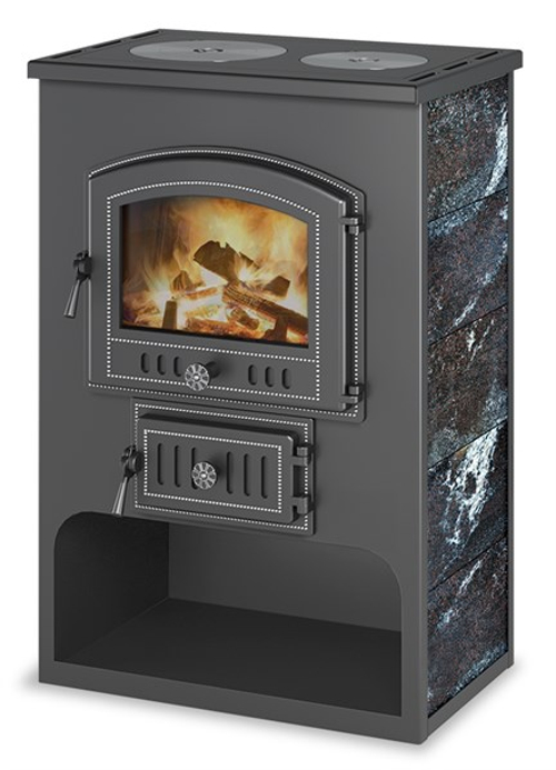 Печь-Камин ВЕЗУВИЙ ПК-03 (224) с плитой "Везувий В3", амфиболит 12 кВт (200 м3) Ø150мм