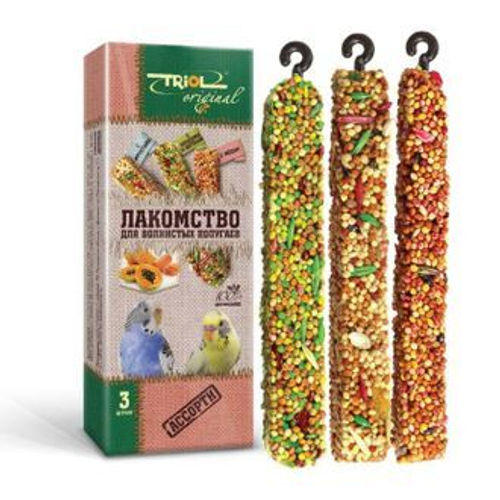 Triol лакомство для волнистых попугаев палочки ассорти 3 шт, 80 гр