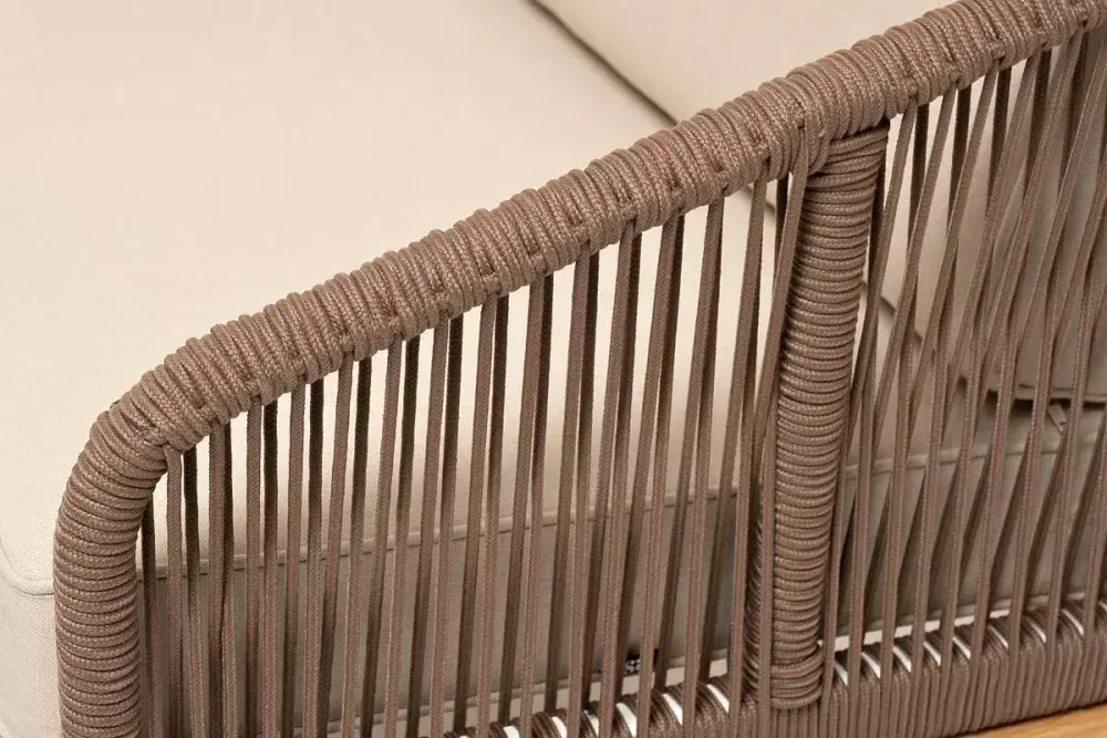 "Канны" лаунж-зона 4-местная из роупа со столом "Гранада" (серый гранит), основание дуб, роуп коричневый, ткань бежевая