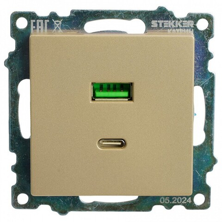 Розетка 2хUSB type A и C без рамки Stekker Катрин 50053