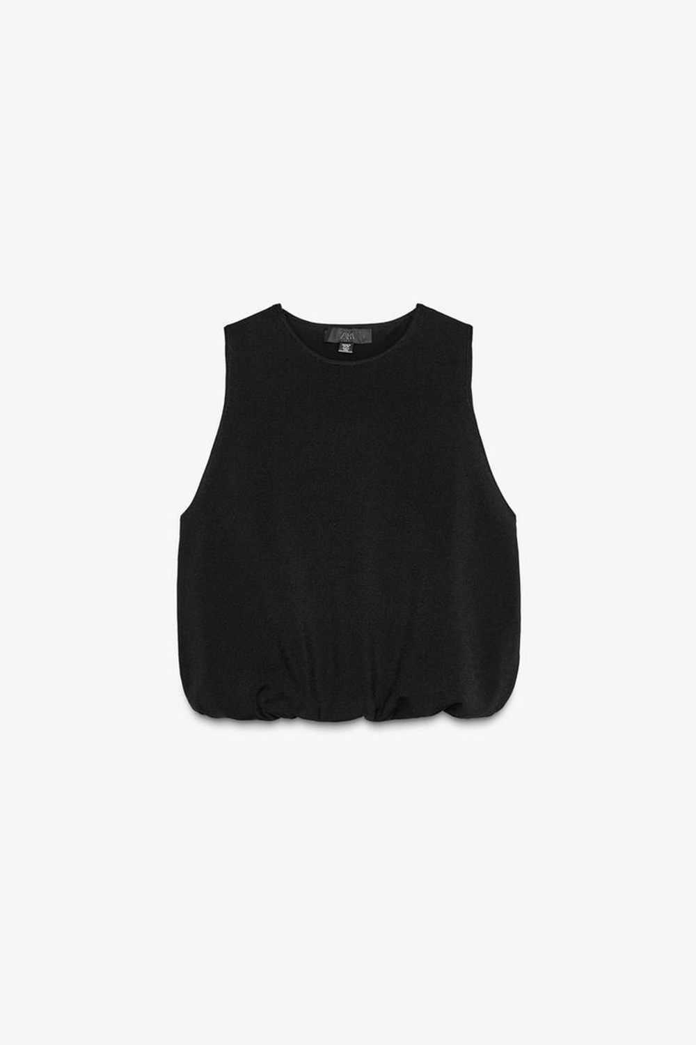 ZARA ТРИКОТАЖНЫЙ ТОП С ОБЪЕМНЫМ НИЗОМ, ЧЕРНЫЙ