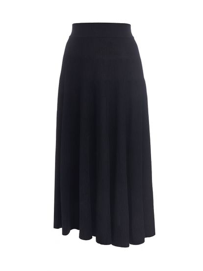 Женская юбка-миди черного цвета с поясом на резинке - фото 1