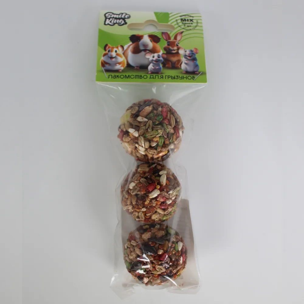 Лакомство для грызунов Smile King шарики MIX (овощной,зерновой,фруктово-ореховый) 75 г Лакомство для грызунов Smile King шарики MIX (овощной,зерновой,фруктово-ореховый) 75 г