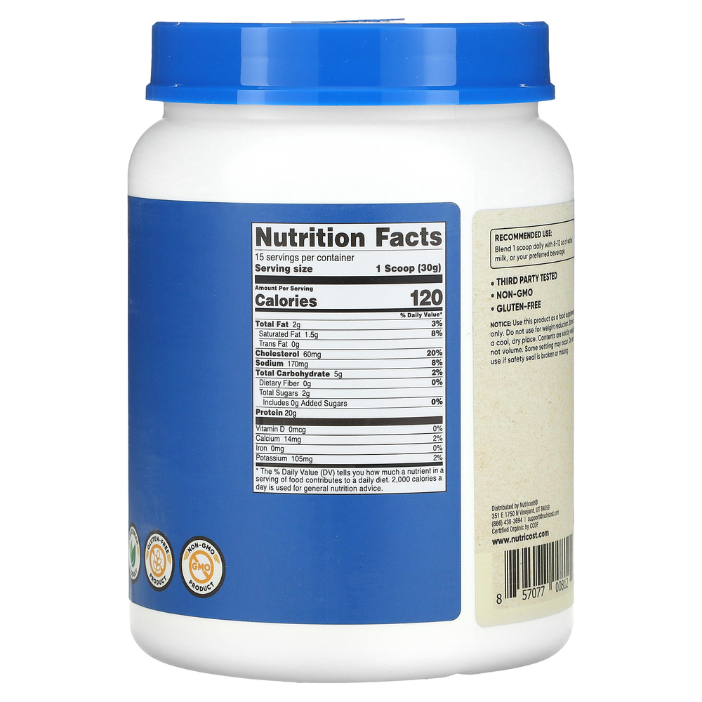 Nutricost, органический сывороточный протеин, со вкусом ванили, 454 г (1 фунт)