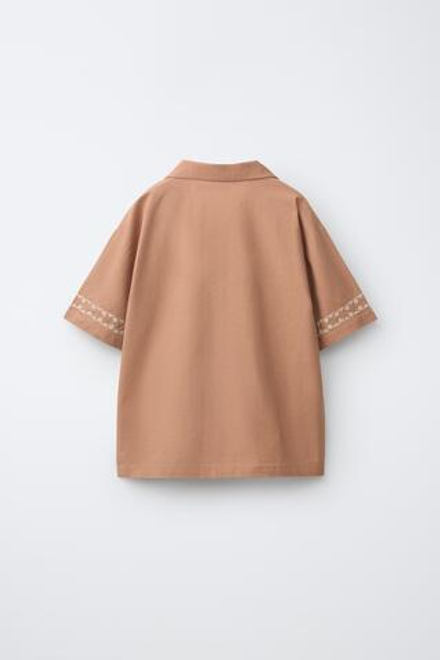 ZARA ПИЖАМА-РУБАШКА С ВЫШИВКОЙ, КОРИЧНЕВЫЙ