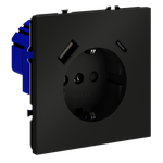 Розетка встраиваемая VOLTUM S70 с заземлением и защитными шторками, 16А, с USB, A+С, (черный матовый