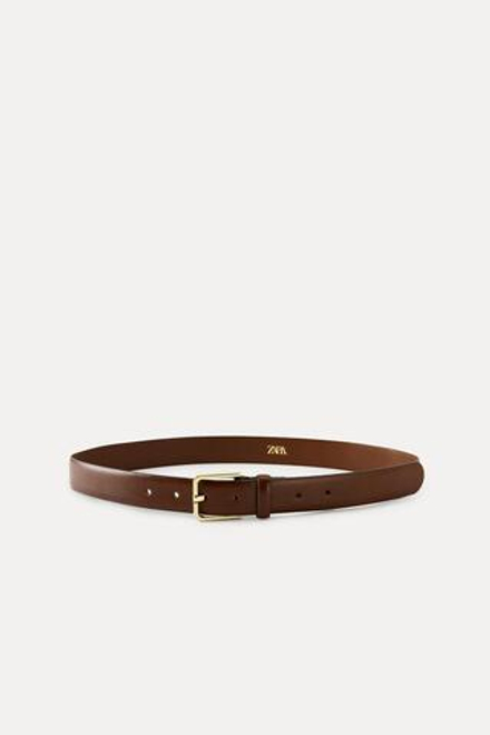 ZARA КОЖАНЫЙ РЕМЕНЬ С КВАДРАТНОЙ ПРЯЖКОЙ, КОРИЧНЕВЫЙ