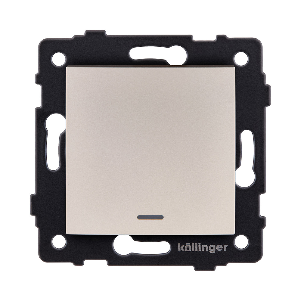 Выключатель 1-клавишный проходной 10А/250В с LED подсветкой, изогнутый, золотой Kollinger REA-R-004GD для Aspekt, Eleganz, Reflex