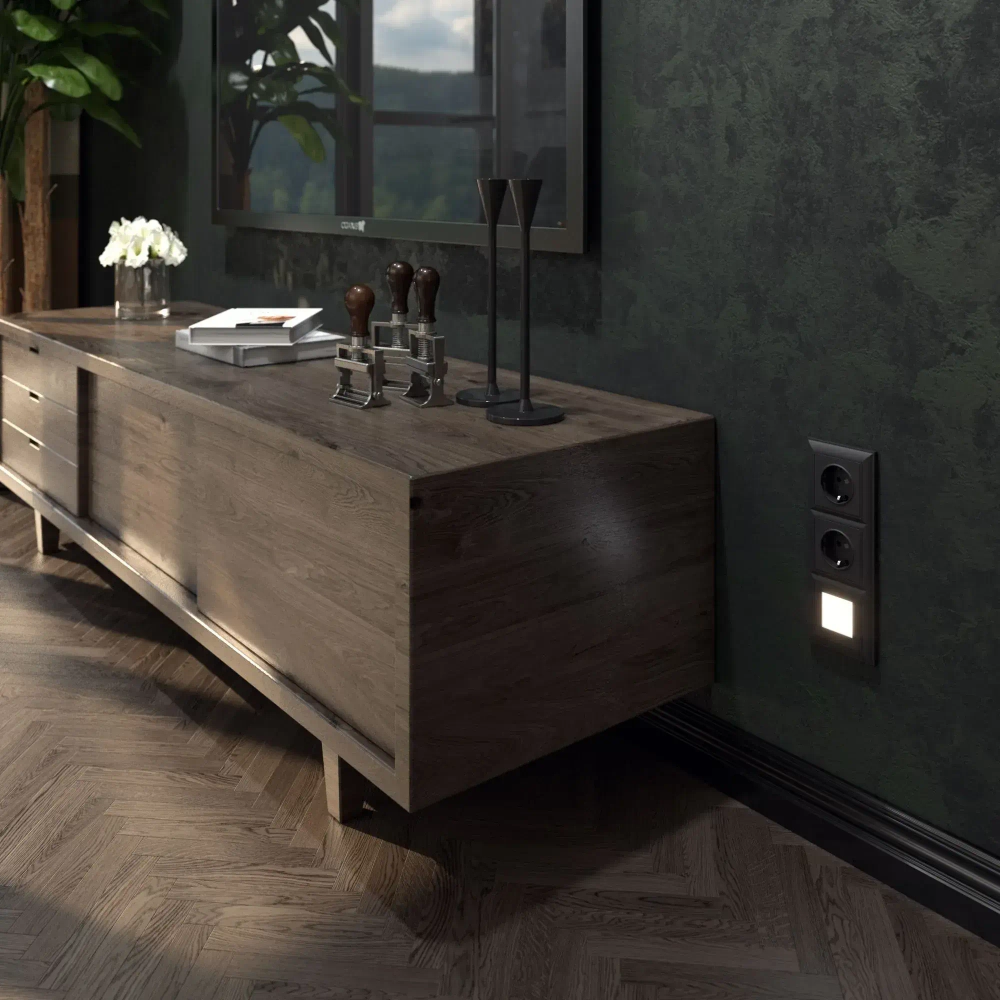 Розетка с заземлением безвинтовой зажим (черный матовый) W1171308