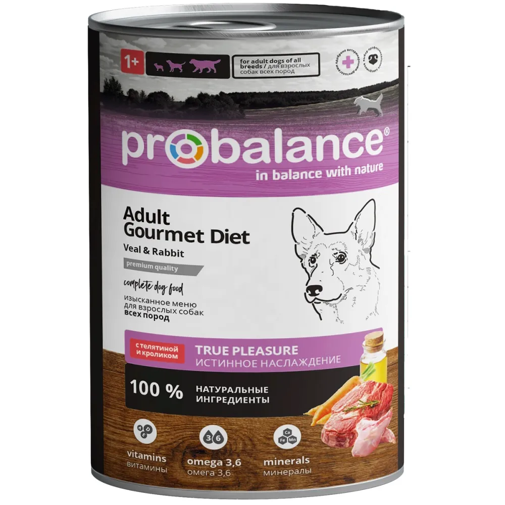 Консервы ProBalance Adult Gourmet Diet для собак, с телятиной и кроликом