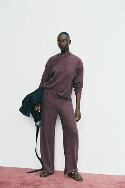 ZARA БРЮКИ ПРЯМОГО КРОЯ ИЗ МЯГКОЙ ТКАНИ, ЦВЕТ БУРГУНДСКОГО ВИНА