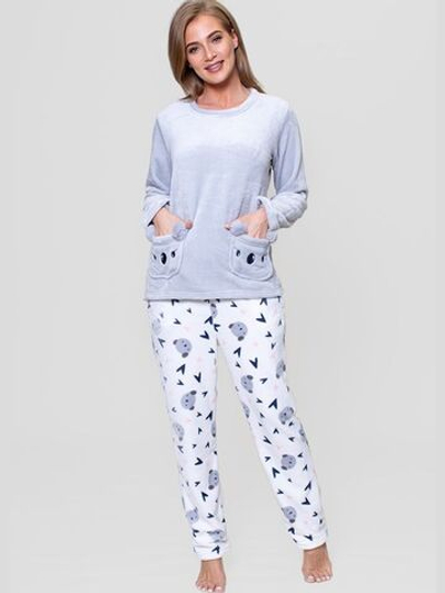 Теплый комплект с милым принтом (Размер: L) (Цвет: серый с белым)