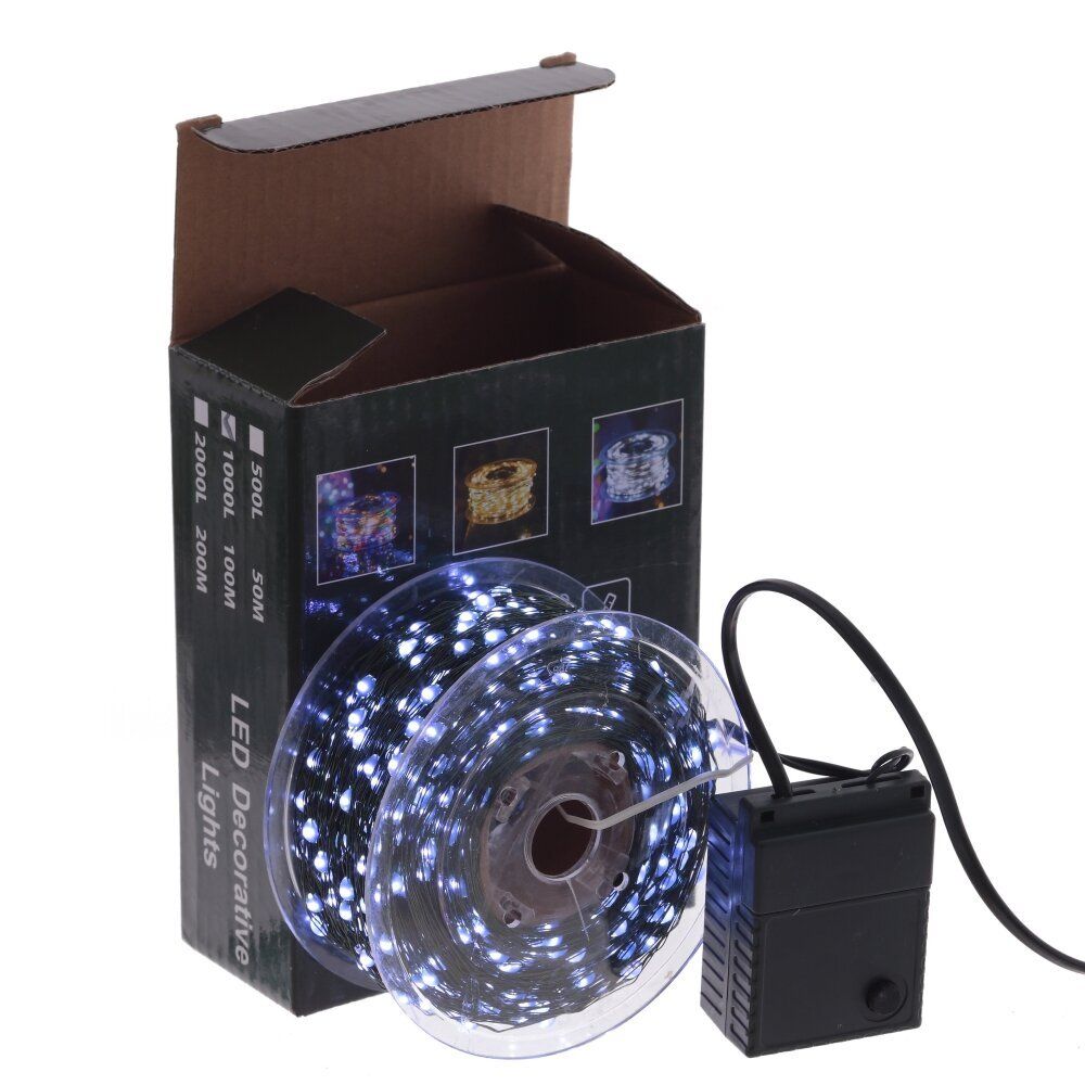 GAEM Электрогирлянда "Роса", L100м, 1000 LED, холод бел, 8 тип свеч, 10W, шнур зелен леска, IP20