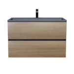 Тумба с раковиной Uperwood Barsa 80 см, раковина черная глянцевая, подвесная тумба черная/дуб сонома