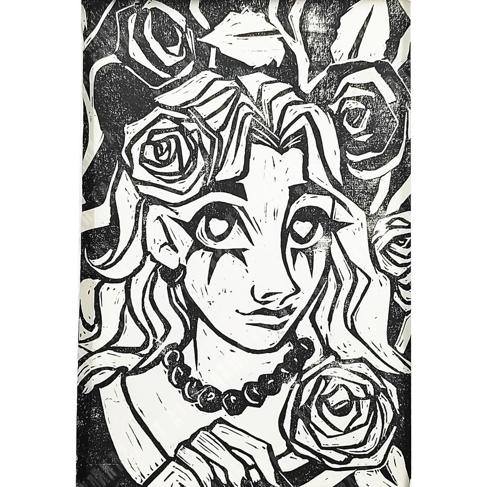 Пономаренко Г. E. Дама в Розах. Линогравюра. Россия, 2025