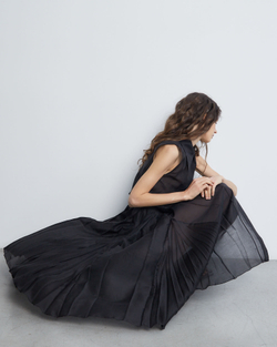 Юбка со складками из хлопка и шелка черный