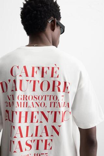 ZARA ФУТБОЛКА С НАДПИСЬЮ, БЕЛЫЙ