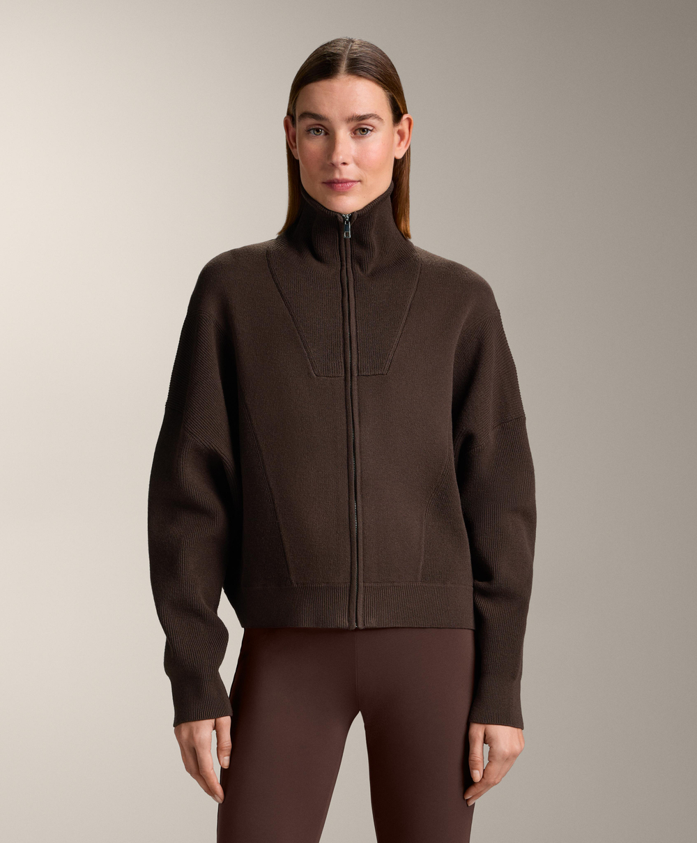 Oysho Вязаная куртка с воротником в рубчик, коричневый