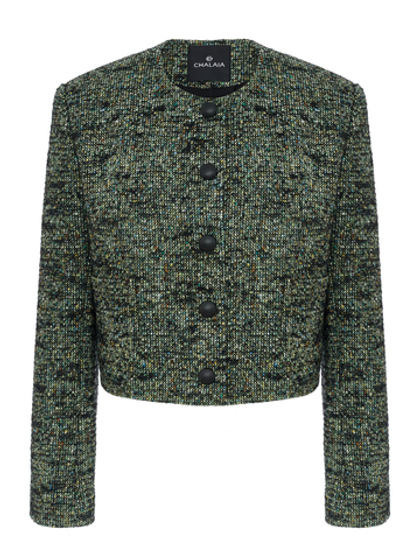 Укороченный жакет из итальянского твида зеленый