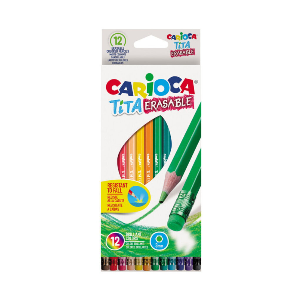 Карандаши цвет. 12цв Carioca Tita Erasable шестигр., пластик, с ластиком, стираемые