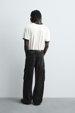 ZARA ДЖИНСЫ-КАРГО ПРЯМОГО КРОЯ, ЧЕРНЫЙ