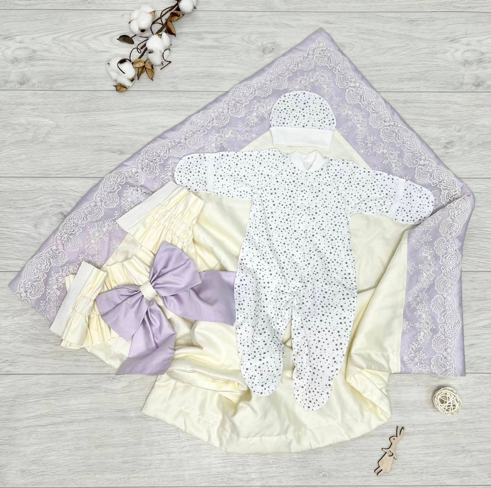 Комплект на выписку "Воздушный пломбир" (4 пр.) - лето (Цвет: Молочно-сиреневый)