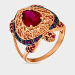 Кольцо из розового золота 585 пробы с красными фианитами (арт. РК3564)