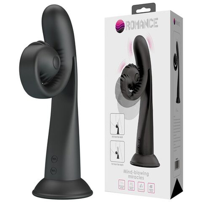 Черный вибратор на присоске с закрученным клиторальным отростком - 20 см. (Цвет: черный)