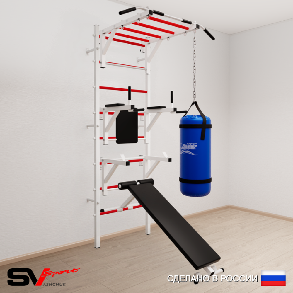 Шведская стенка Sv Sport усиленная 6262 (Турник рукоход/Брусья/Стойка/Скамья/Цепь/Мешок 22кг)