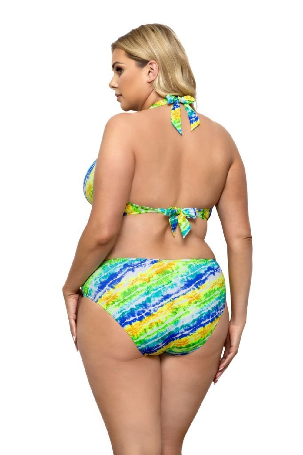 Раздельный купальник plus size с яркими диагональными полосами (Размер: 80C/40) (Цвет: разноцветный)