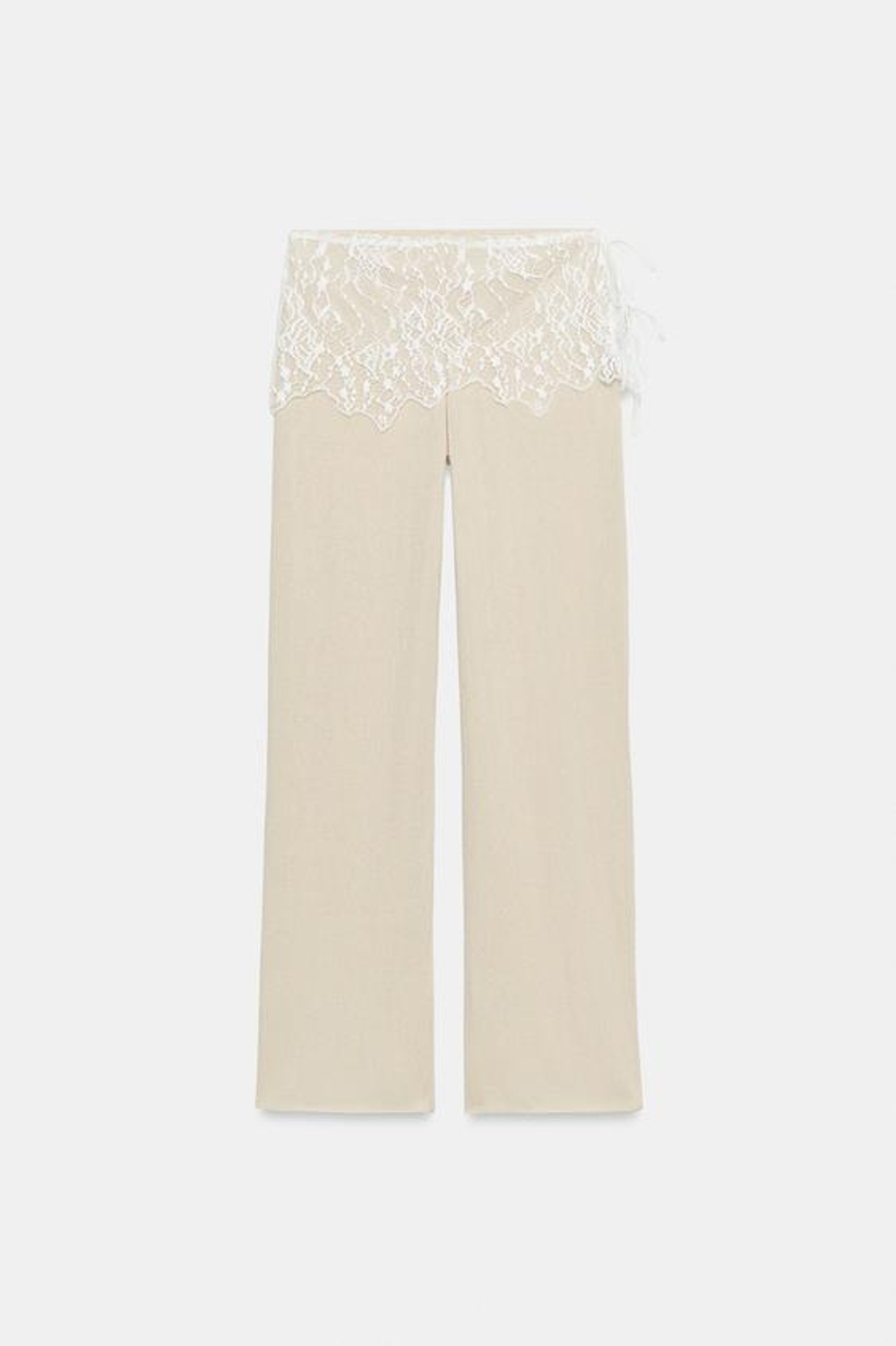 ZARA БРЮКИ В РУБЧИК С КРУЖЕВОМ, ЦВЕТ РОЗОВОГО МЕЛА