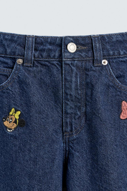ZARA Х DISNEY ДЖИНСЫ WIDE FIT С ВЫШИВКОЙ, СИНИЙ