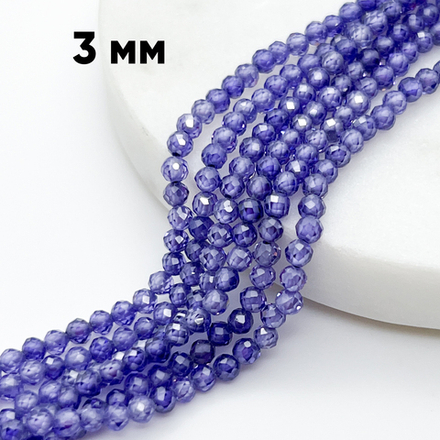 Фианит (кубический цирконий), цвет фиолетовый, размер 3 мм, цена за нить около 130 шт (38 см)