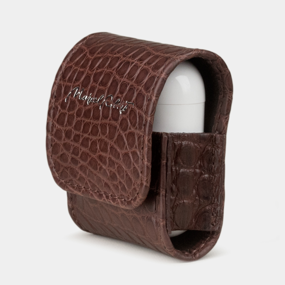 Чехол-держатель для наушников Petit Bisness из натуральной кожи аллигатора, коричневого цвета