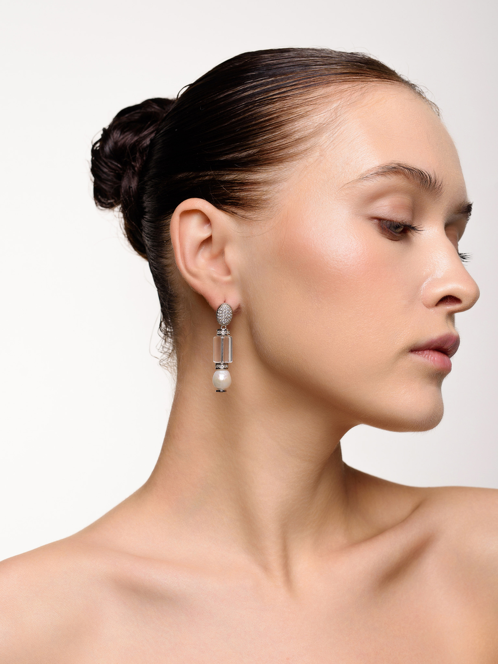 Серьги "Tube pearl shine" Silver