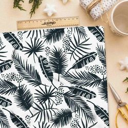 Ткань габардин черные листья