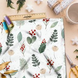 Ткань шелк Армани маленькие акварельные брусника и листья