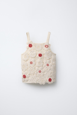 ZARA ТОП ИЗ КРУЖЕВА КРОШЕ С БИСЕРОМ, ЭКРЮ