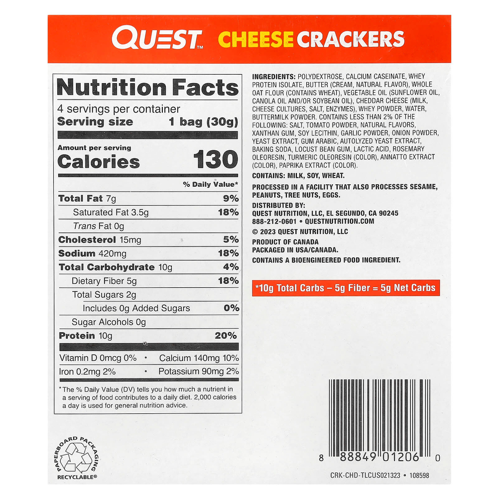 Quest Nutrition, Сырные крекеры, чеддер, 4 пакетика по 30 г (1,06 унции)