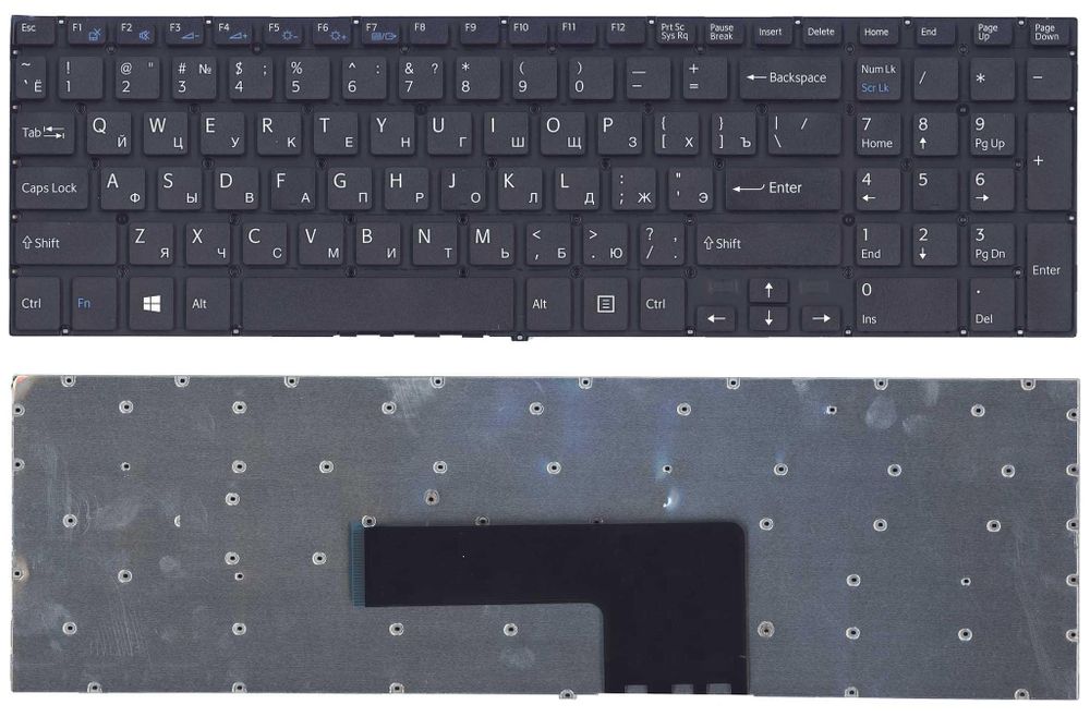 Клавиатура для ноутбука Sony Vaio Fit SVF15 Series (Черная, без рамки, без подсветки)