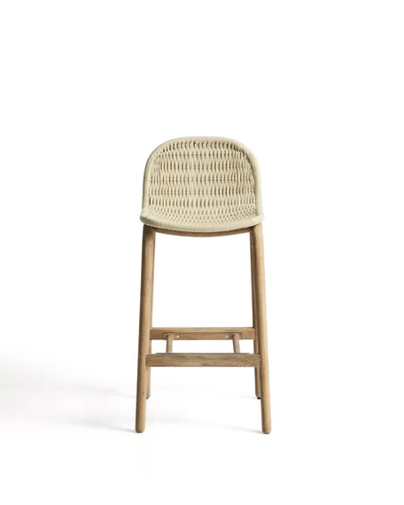 Уличный барный стул Alipa из акации и веревки цвета экрю, 75 см
