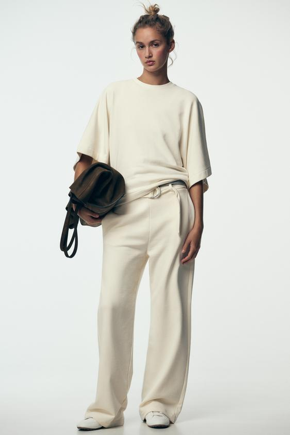 ZARA БРЮКИ В СТИЛЕ РУСТИК С РЕМНЕМ, ЭКРЮ