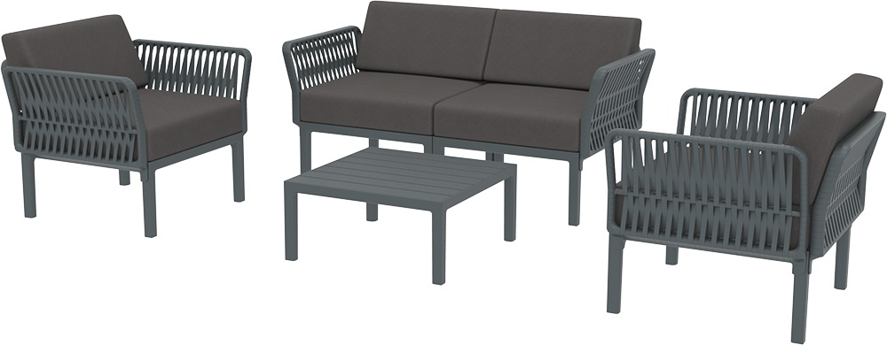 Кресло пластиковое с подушками Siesta Contract Portofino Lounge, темно-серый, темно-серый