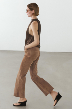 Massimo Dutti Легинсы из замши расклешенного кроя, серо-коричневый