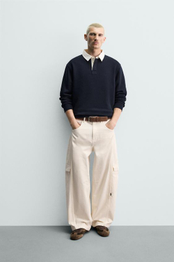 ZARA БРЮКИ КАРГО BAGGY FIT СО ШВАМИ, ЭКРЮ