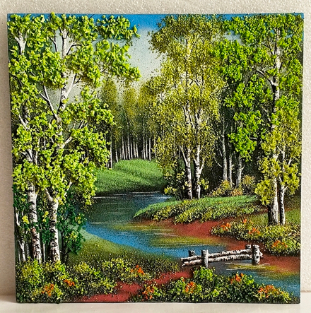 Декобокс " Березовый мостик" рисованный камнем  30-30см