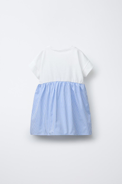 ZARA ПЛАТЬЕ С КОНТРАСТНОЙ ДЕТАЛЬЮ В ПОЛОСКУ И ПРИНТОМ MINNIE MOUSE © DISNEY, ГОЛУБОЙ