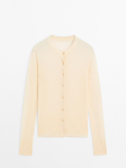 Massimo Dutti Легкий кардиган из 100% шерсти - STUDIO, лимонный
