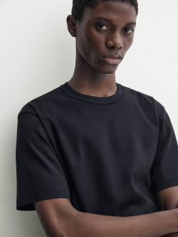 MASSIMO DUTTI Хлопковая футболка с короткими рукавами - Studio, синий